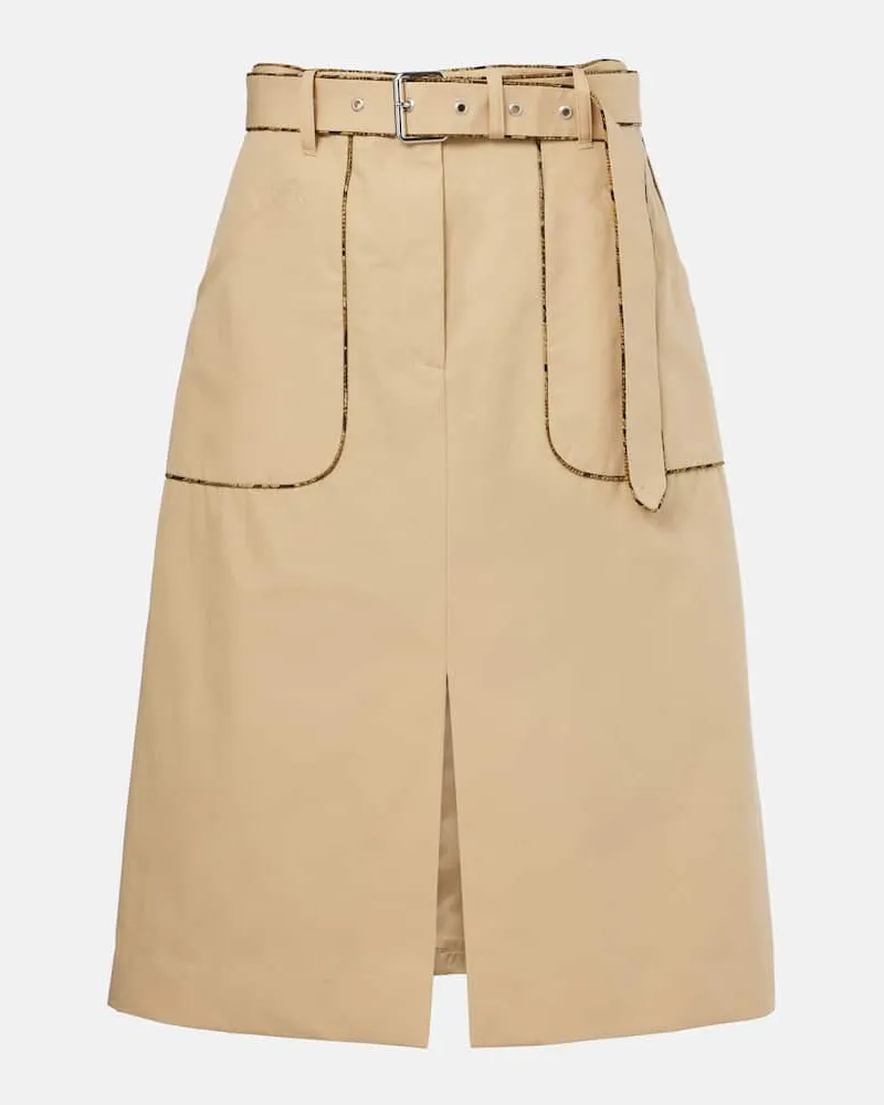 Dries van Noten Gonna midi in popeline di cotone Beige