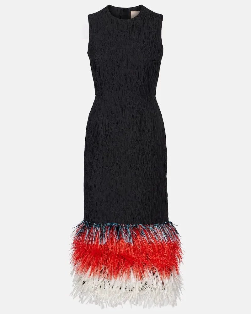 Roksanda Ilincic Abito midi Zua con piume Nero