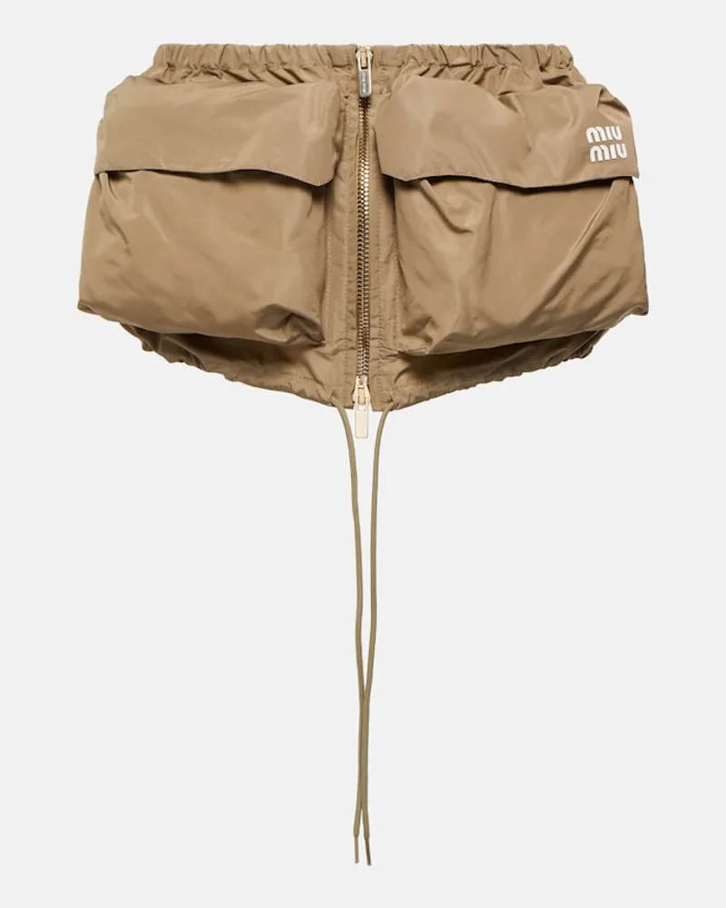 Miu Miu Minigonna con coulisse e zip Beige