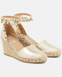 Valentino Garavani Espadrillas Rockstud in pelle con zeppa Metallizzato