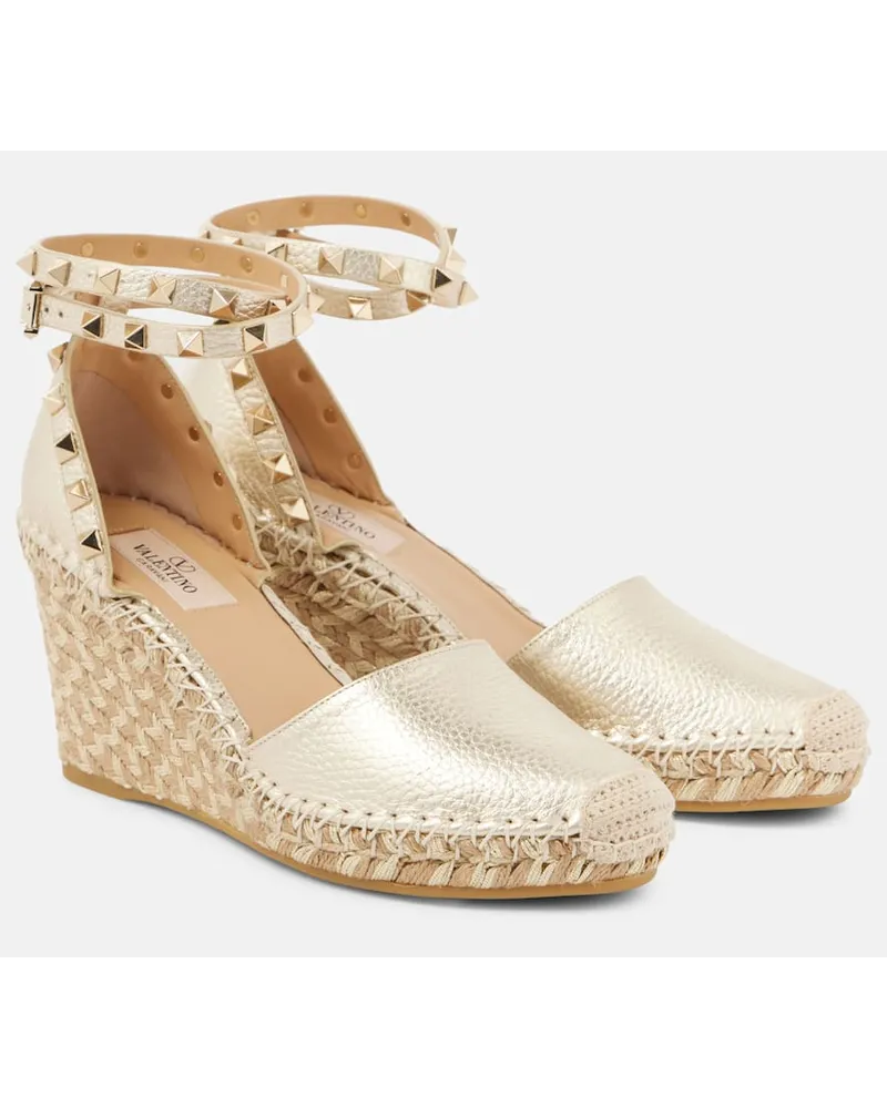 Valentino Garavani Espadrillas Rockstud in pelle con zeppa Metallizzato