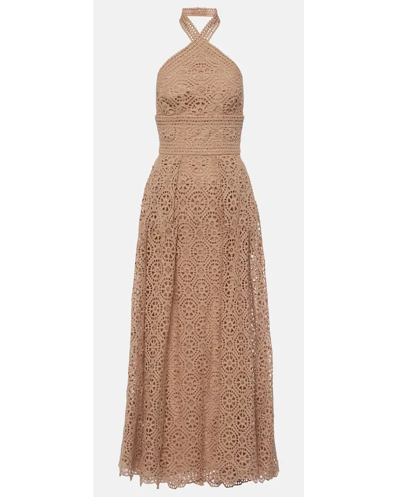 Elie Saab Abito midi in macramé di misto cotone Beige