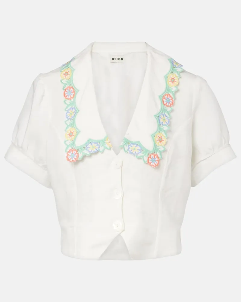 RIXO Pantaloni Iveta in misto lino a gamba larga Bianco