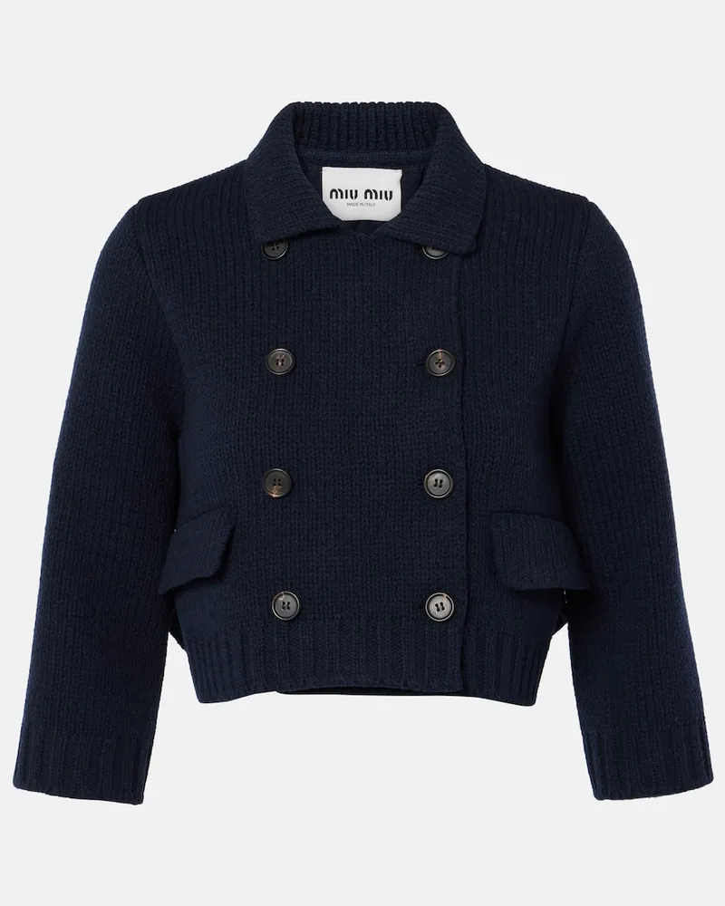 Miu Miu Cappotto doppiopetto cropped in lana Blu