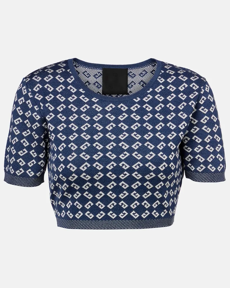 Givenchy Top cropped Monogram 72 in jacquard Blu