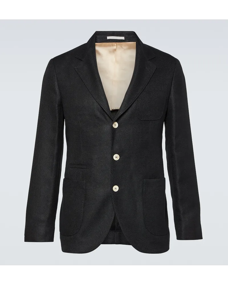 Brunello Cucinelli Blazer in lino, lana e seta Nero