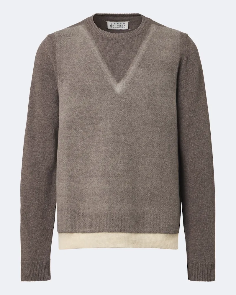 Maison Margiela Pullover in lana vergine con stampa Marrone