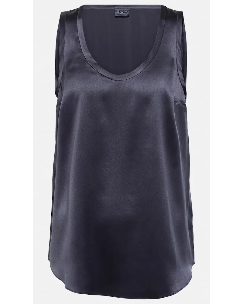 Brunello Cucinelli Top in misto seta Blu