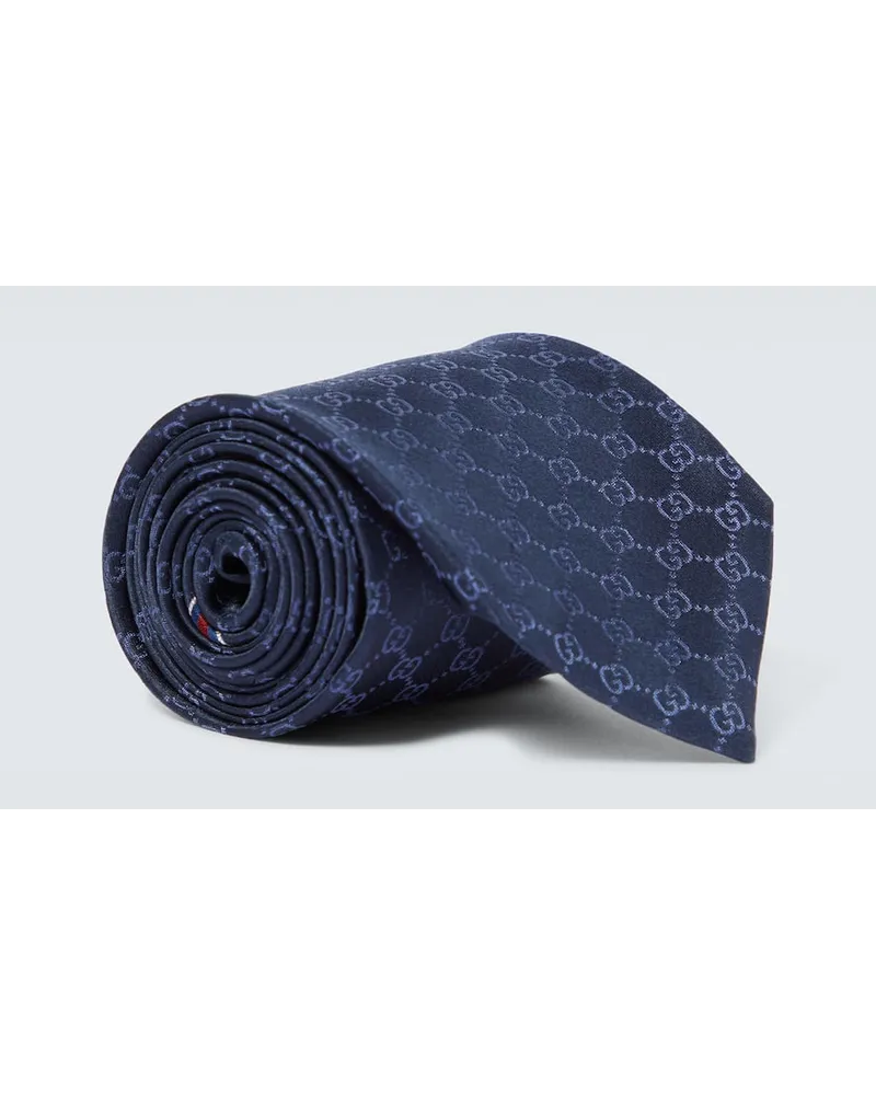 Gucci Cravatta in twill di seta GG Blu