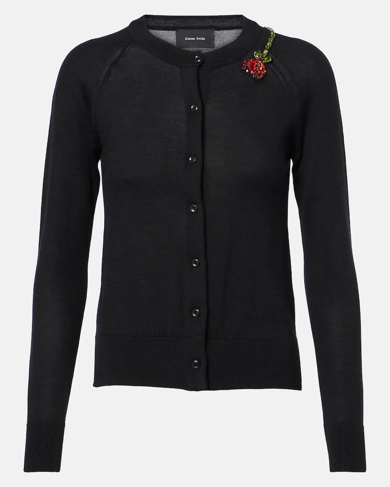 Simone Rocha Cardigan in lana e seta con decorazioni Nero