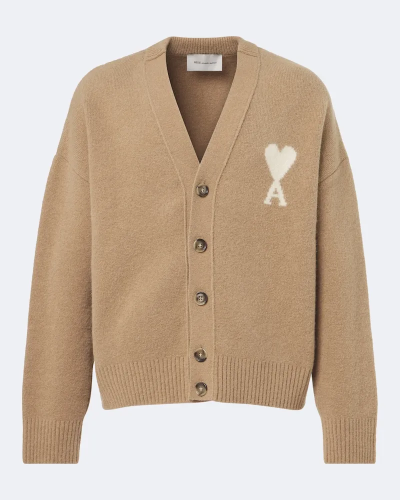 AMI Paris Cardigan Ami de Cœur in misto lana Marrone