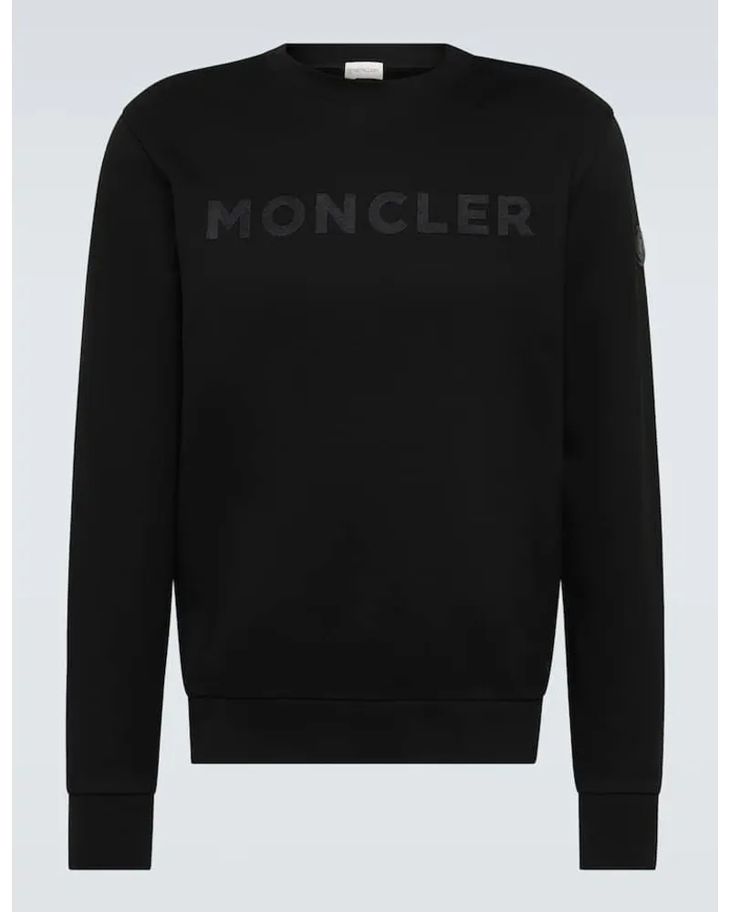 Moncler Felpa in jersey di cotone con logo Nero