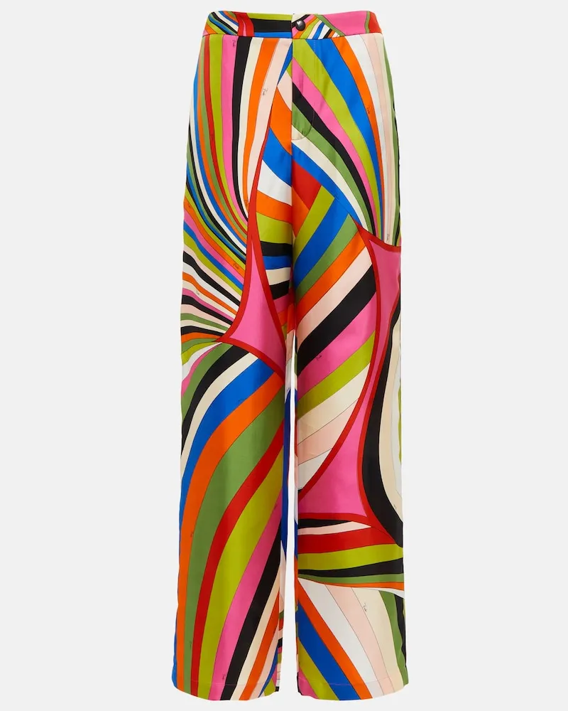Emilio Pucci Pantaloni a gamba larga Iride in twill di seta Multicolore