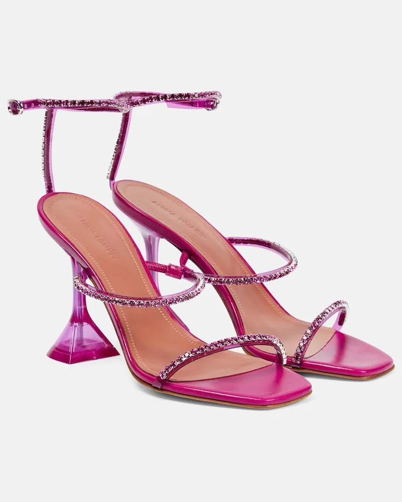 Amina Muaddi Sandali Gilda Glass in pelle e PVC Rosa