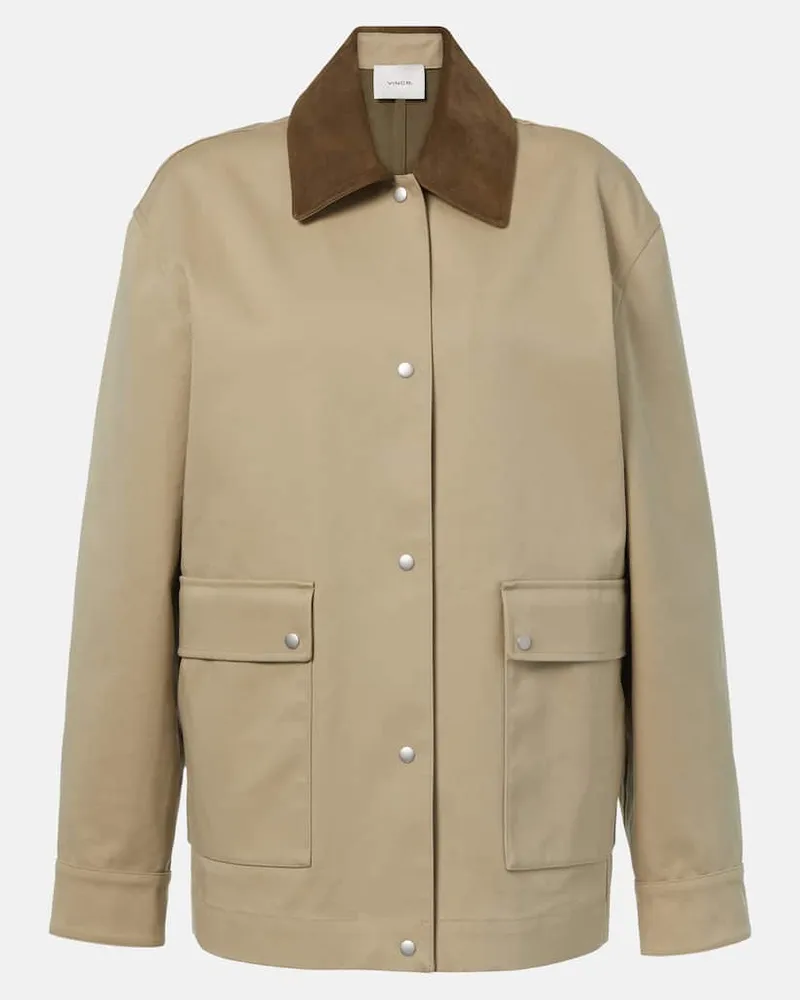 Vince Giacca in gabardine di cotone con suede Beige