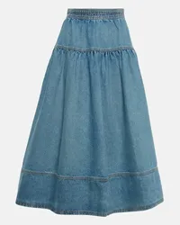 Ulla Johnson Gonna midi Astrid in denim arricciato Blu