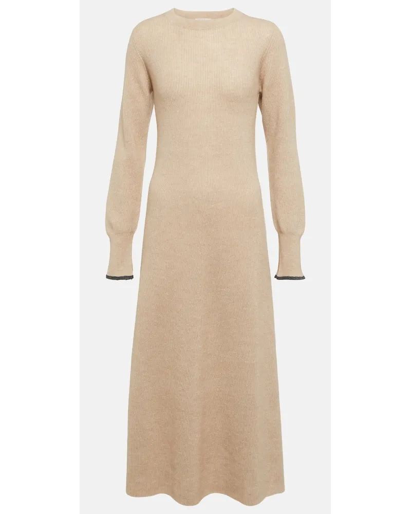 Brunello Cucinelli Abito midi in misto alpaca e cotone Beige