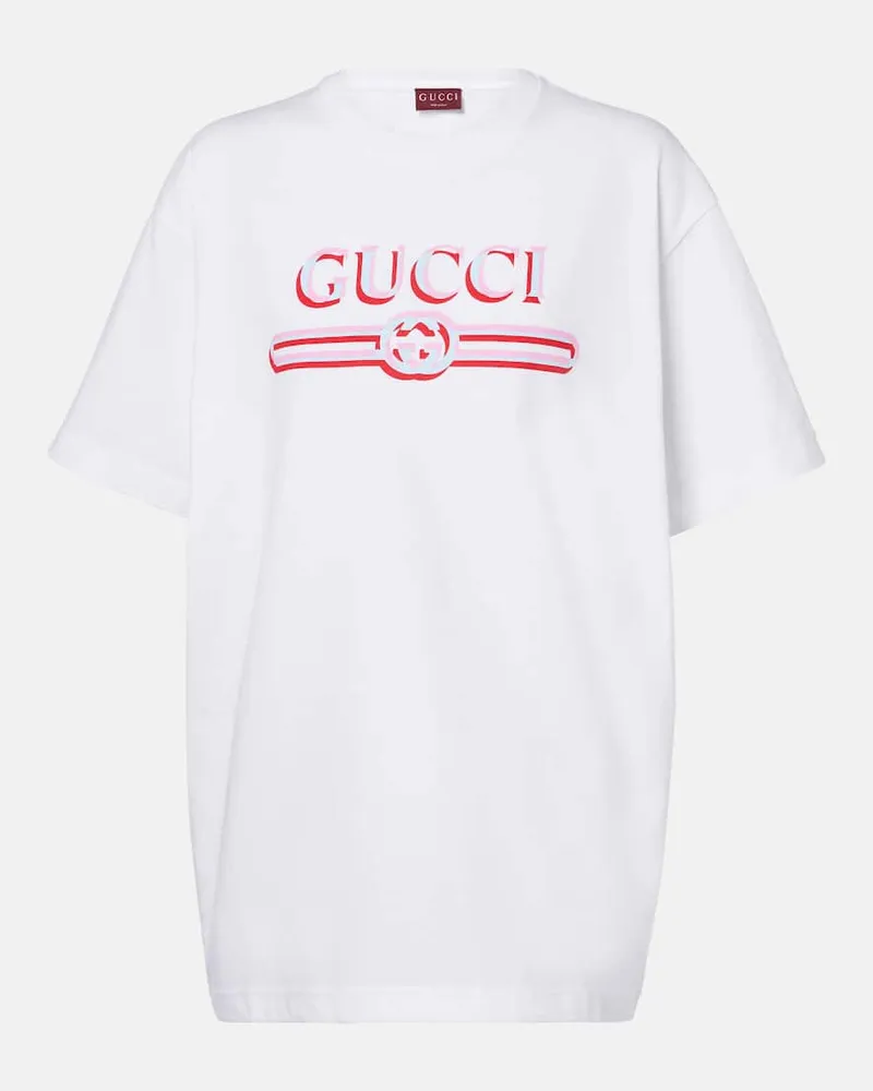 Gucci T-shirt in jersey di cotone con logo Bianco
