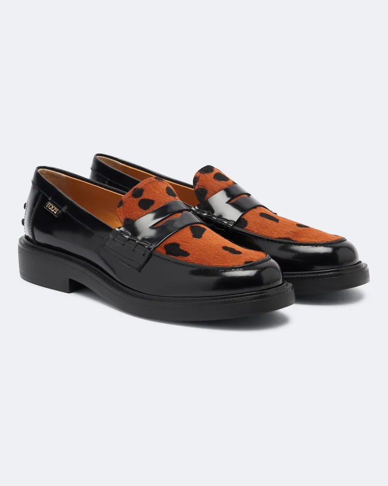 TOD'S Mocassini in pelle con stampa leopardata Nero