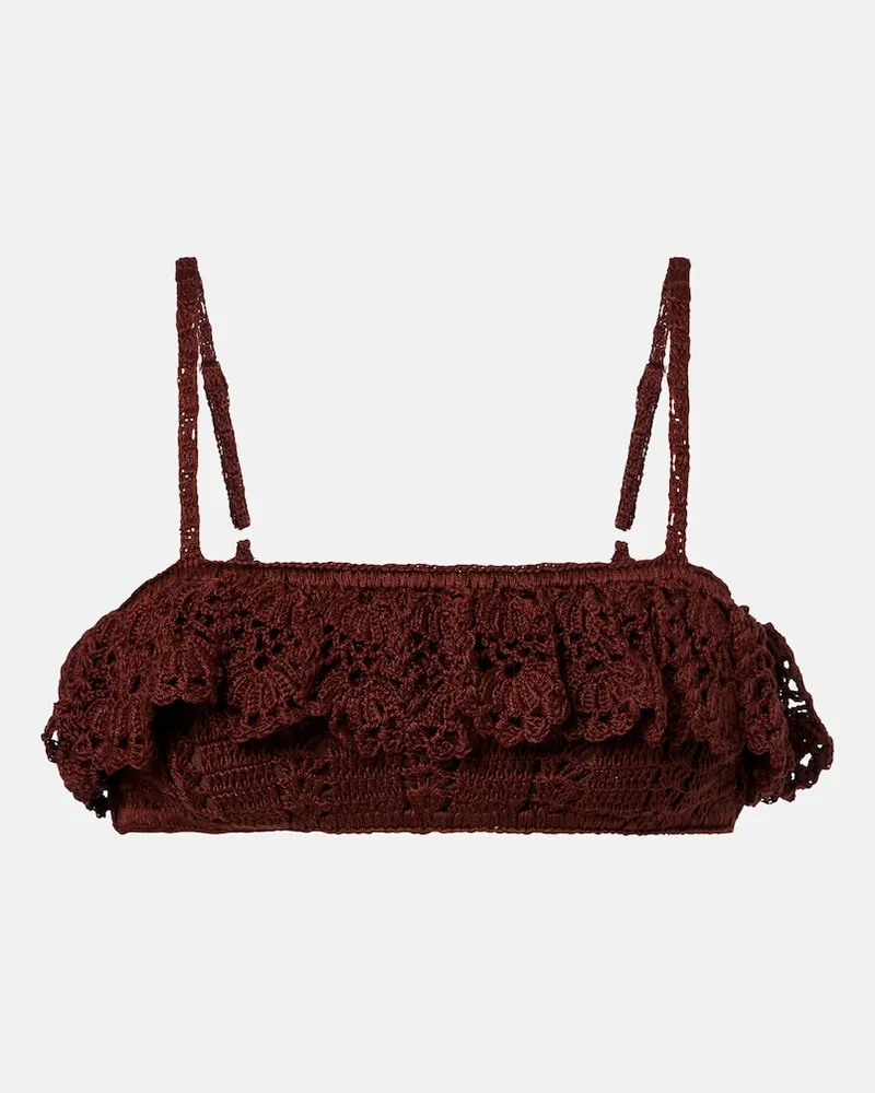 Anna Kosturova Top in crochet di cotone Marrone