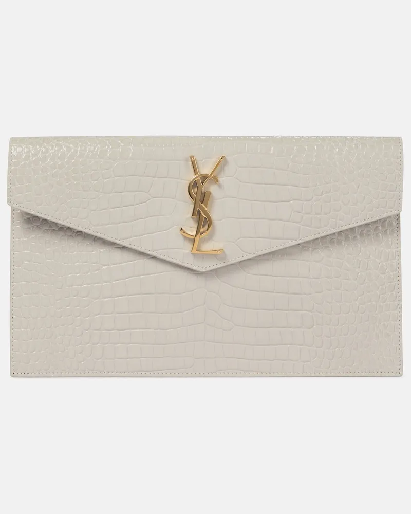 Saint Laurent Clutch Uptown in pelle stampata Bianco