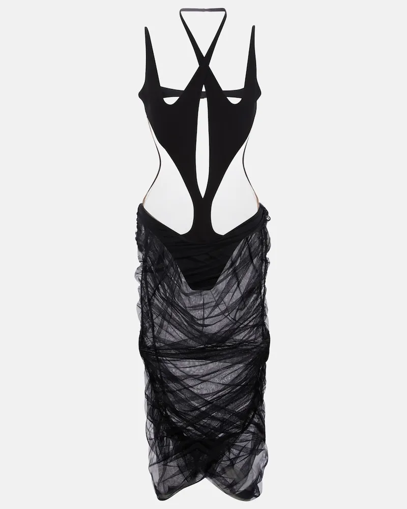 Thierry Mugler Abito midi in jersey con cut-out Nero