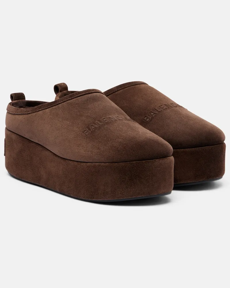 Balenciaga Mules Alaska in suede platform Marrone