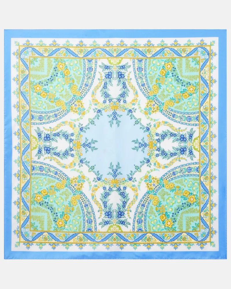 Etro Foulard in twill di seta con stampa Blu