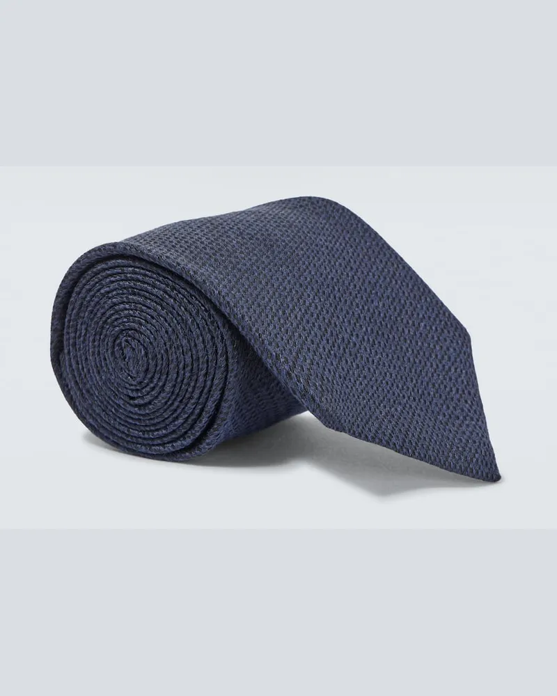 Canali Cravatta in seta e lino Blu