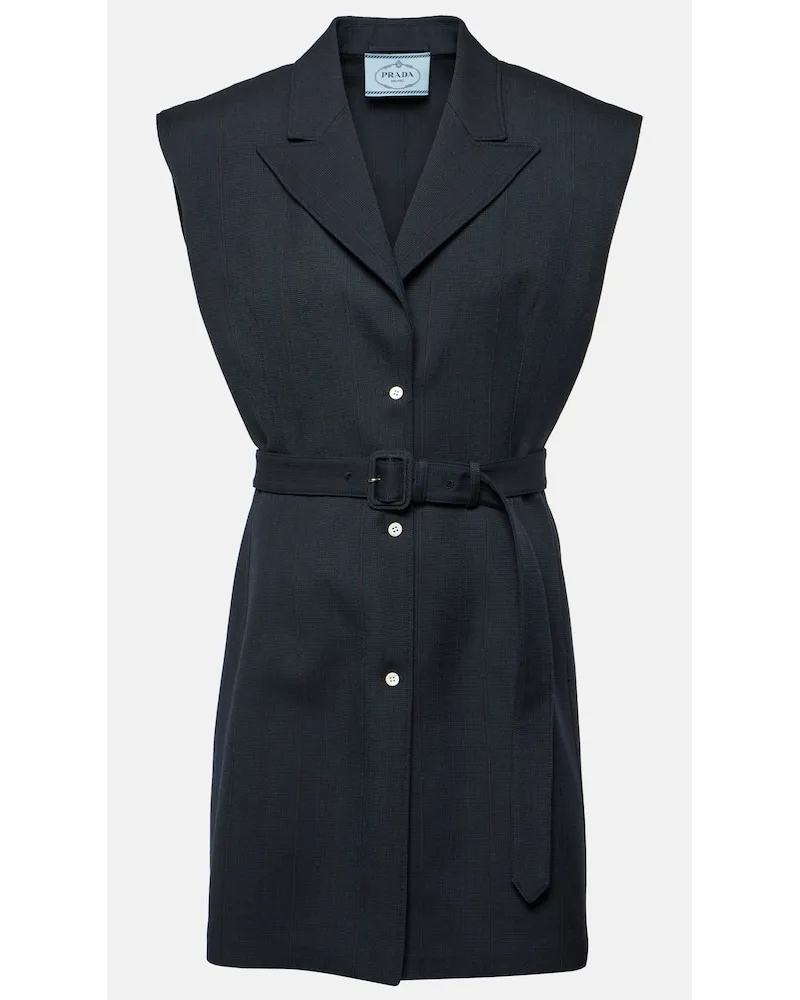 Prada Gilet oversize in lana vergine a righe Blu
