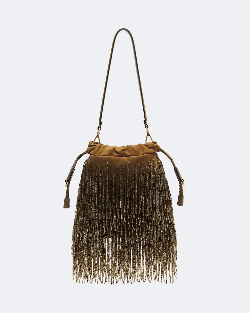 Etro Borsa a spalla Kalispera Small in suede Marrone