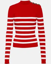 Balmain Top in maglia a righe con decorazioni Rosso