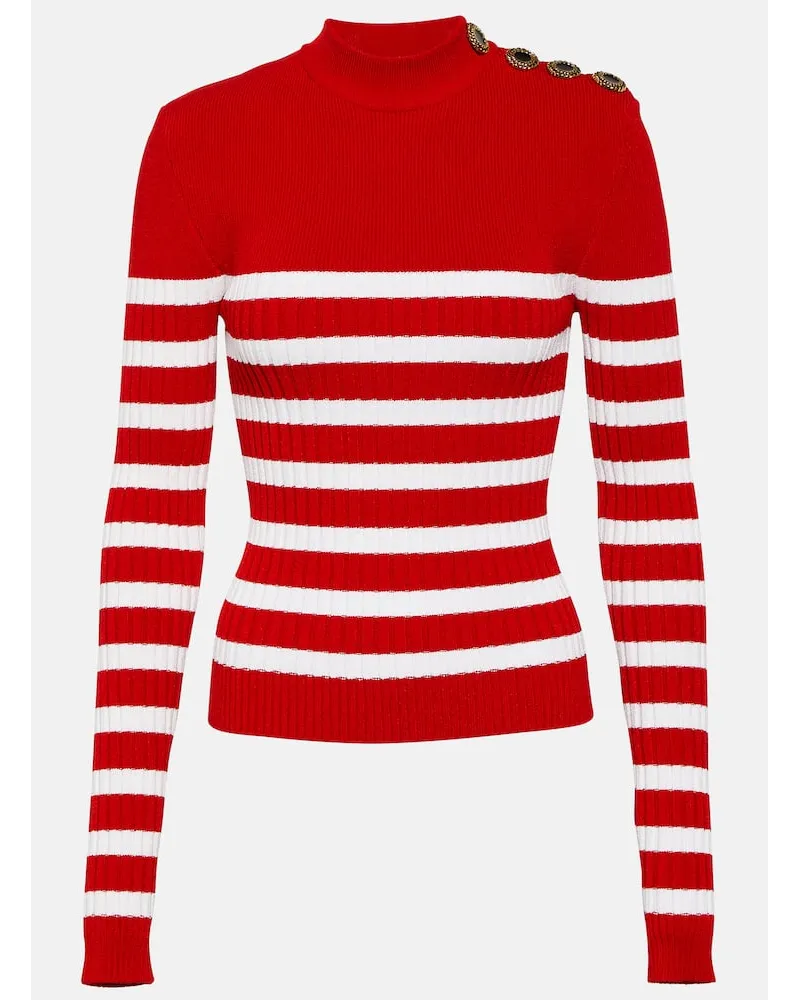 Balmain Top in maglia a righe con decorazioni Rosso