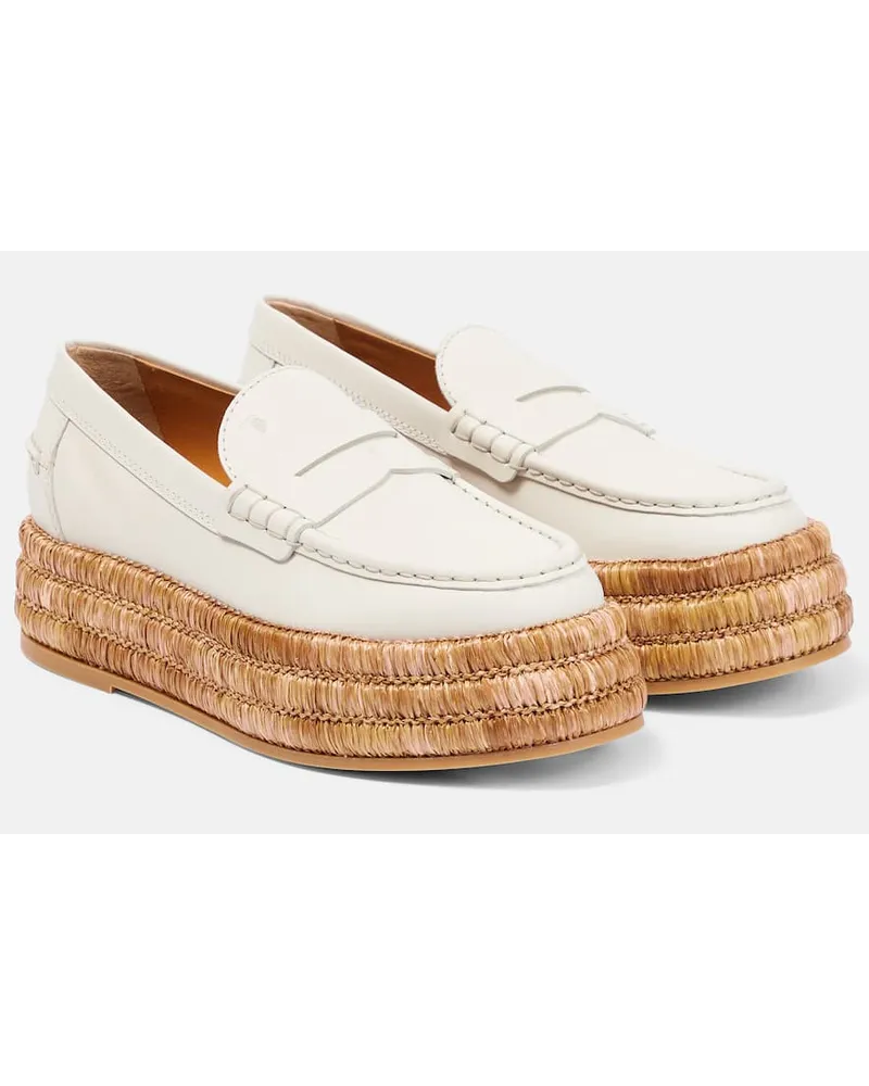 TOD'S Mocassini in pelle e rafia con platform Bianco