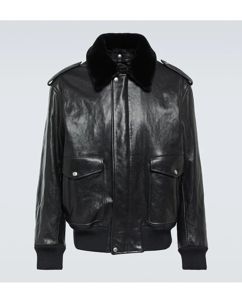Prada Giacca in pelle con pelliccia sintetica Nero