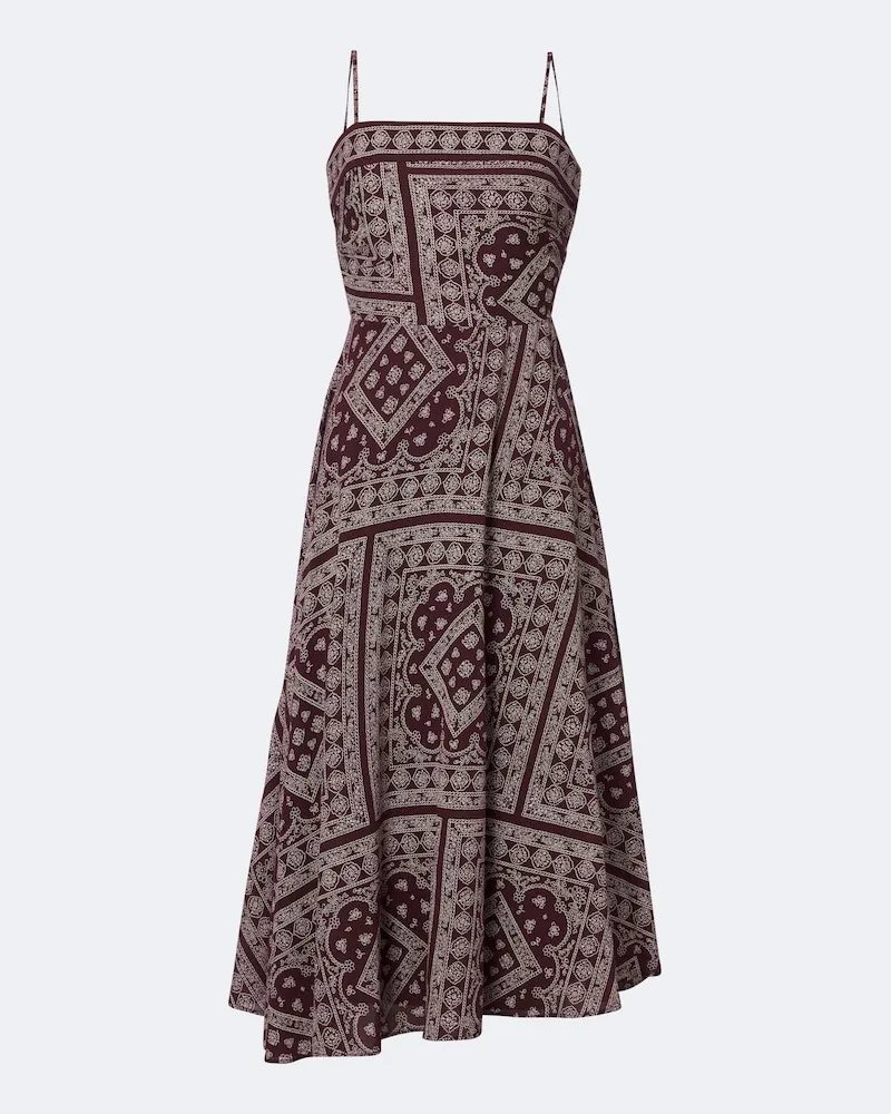 Veronica Beard Abito midi Kitt in misto cotone con stampa Borgogna