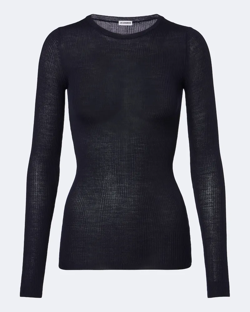 Jil Sander Pullover in lana a coste Blu