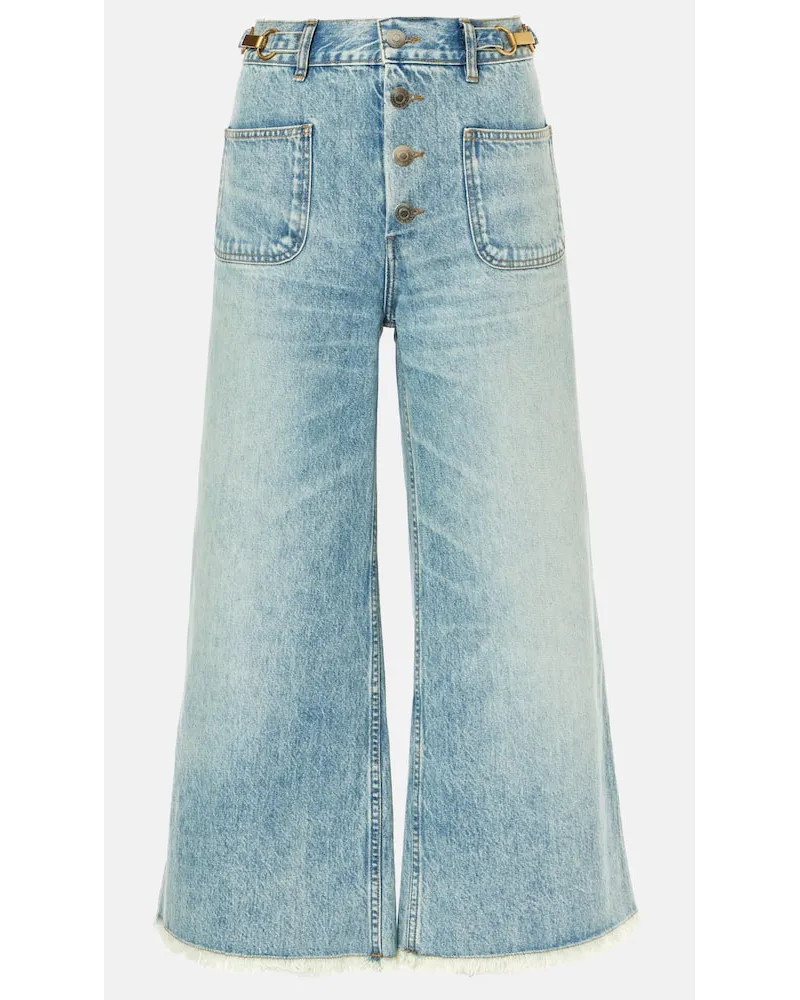 Stella McCartney Jeans flared cropped a vita alta Blu