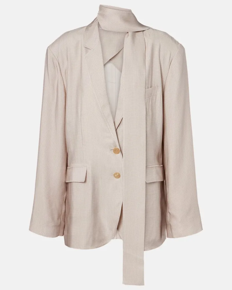 Acne Studios Blazer a quadri con sciarpa Beige