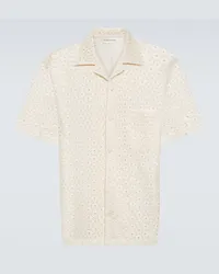 FRANKIE Shop Camicia bowling in cotone con ricamo Beige