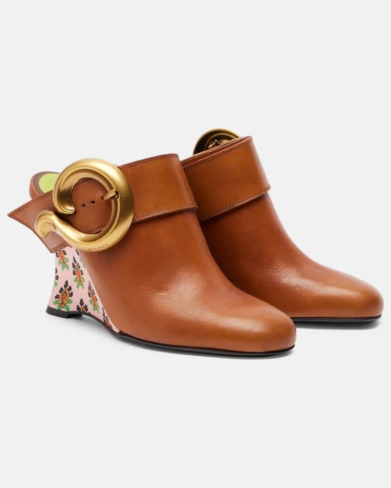 Etro Mules Sabot in pelle con zeppa Marrone