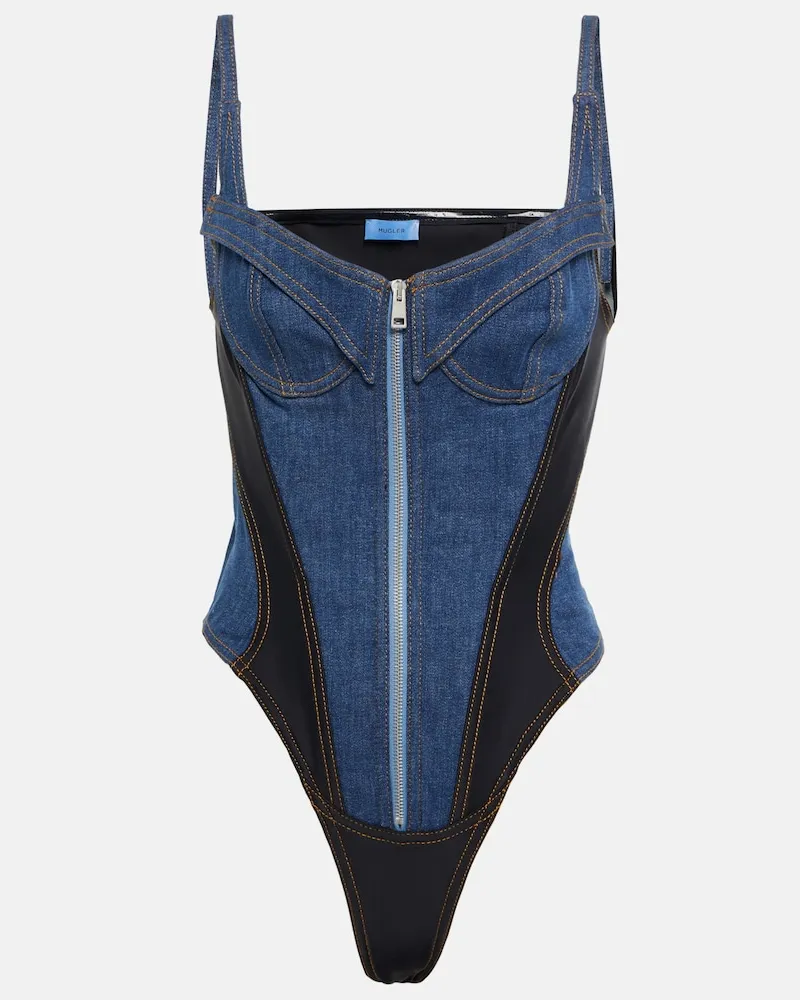 Thierry Mugler Body di jeans con pannelli Multicolore