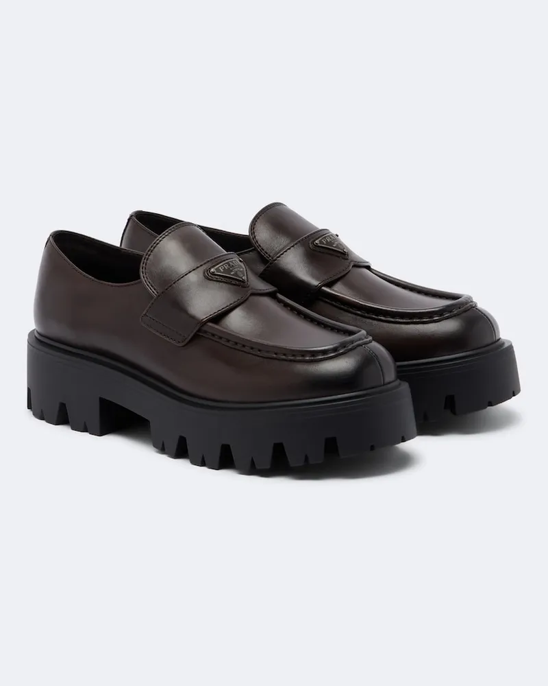 Prada Mocassini platform in pelle con logo Marrone