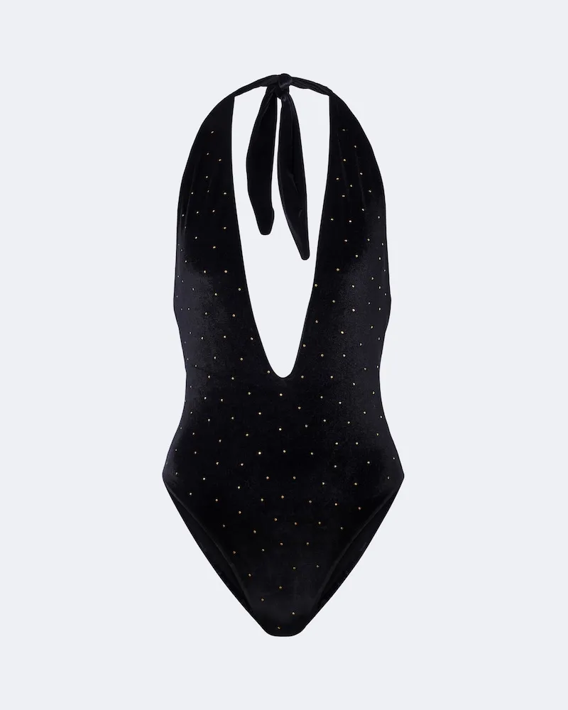 Balmain Costume da bagno in velluto con decorazioni Nero