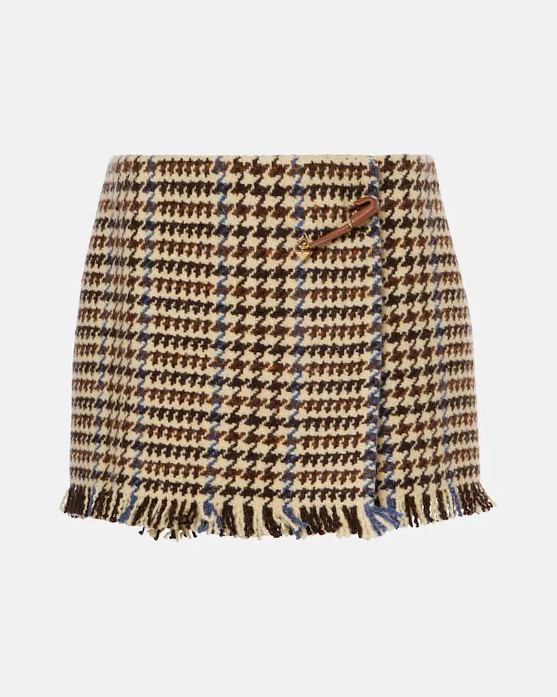 Prada Minigonna in misto lana con frange Beige