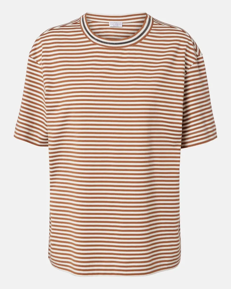 Brunello Cucinelli T-shirt oversize in jersey di cotone a righe Marrone