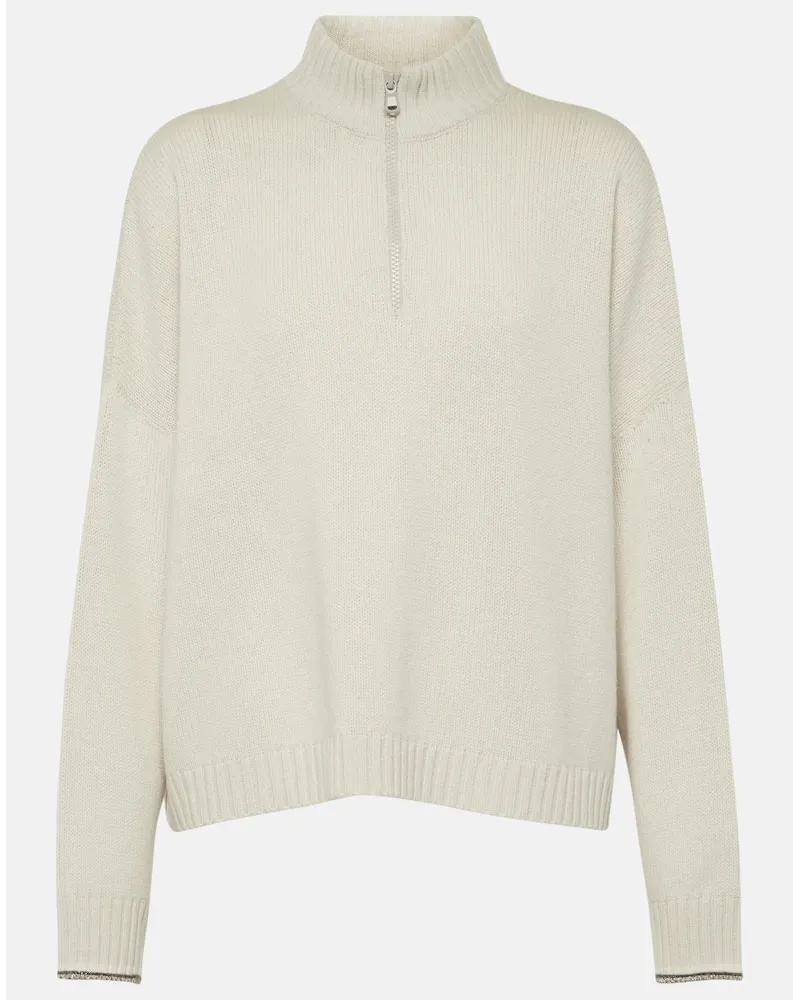 Brunello Cucinelli Pullover in lana, cashmere e seta Bianco