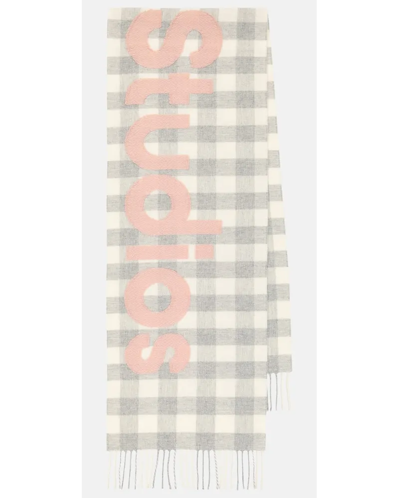 Acne Studios Sciarpa in misto lana a quadri con logo Grigio