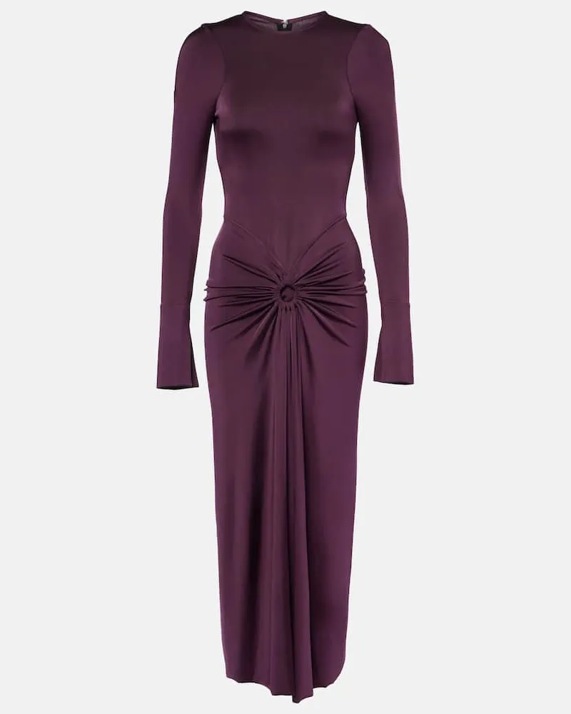 Victoria Beckham Abito midi in jersey con ruches Viola