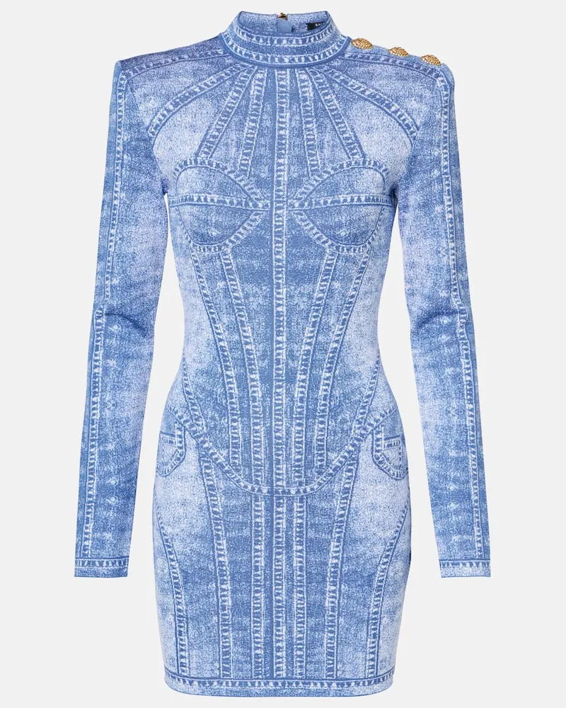Balmain Abito corto Trompe lâÅil in jacquard Blu